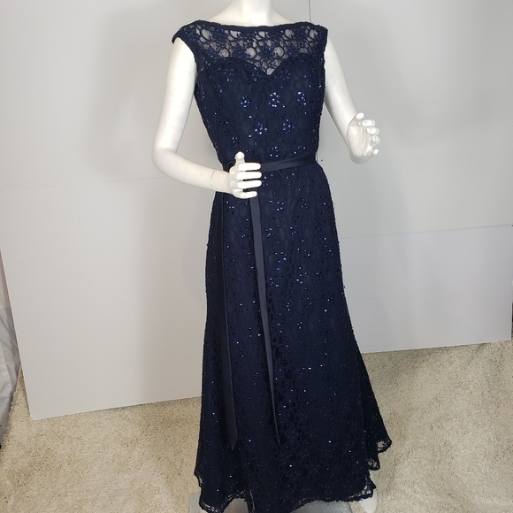 Morilee Lace Sequin Blue Gown Dress - Picture 1 of 12